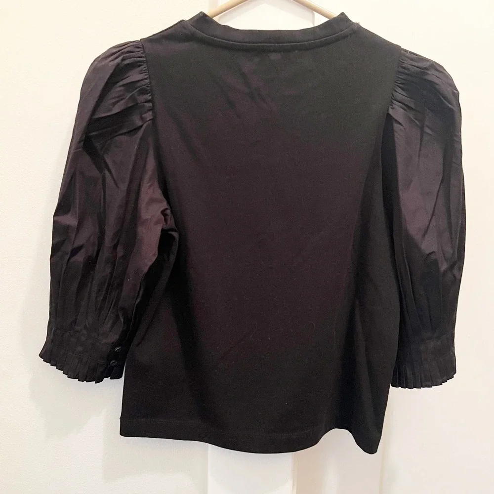 Madewell Puff Sleeve Top XXS‎ Mixed Media Black Cotton Contemporary